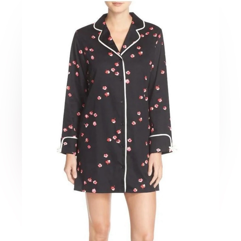 Kate Spade Black Floral Button Sleep Shirt